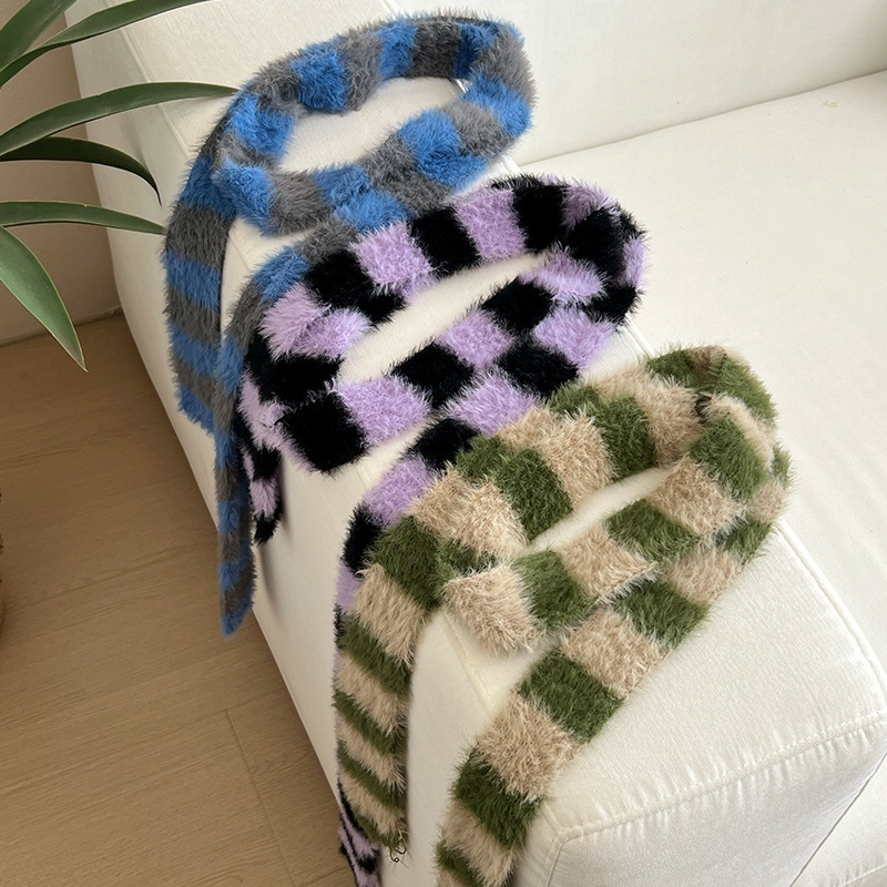 Y2k Striped Plush Narrow Long  - Winter Clothing Accessories 评论和价格