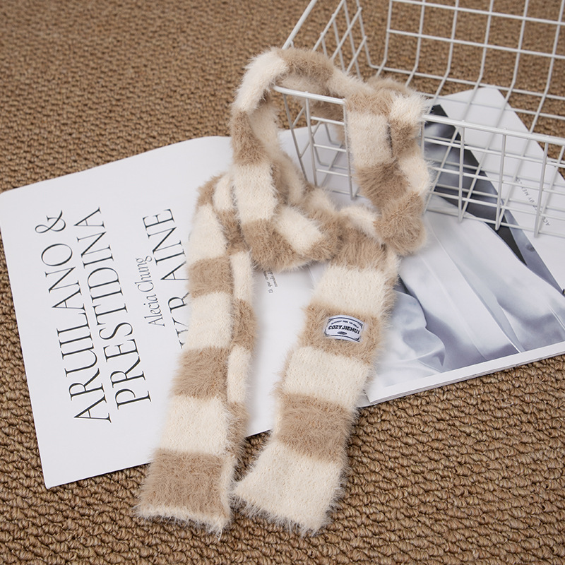 Y2k Striped Plush Narrow Long  - Winter Clothing Accessories 评论和价格